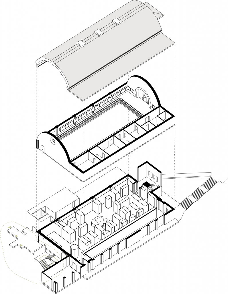 A diagram of the current Natural History Gallery over two floors with roof